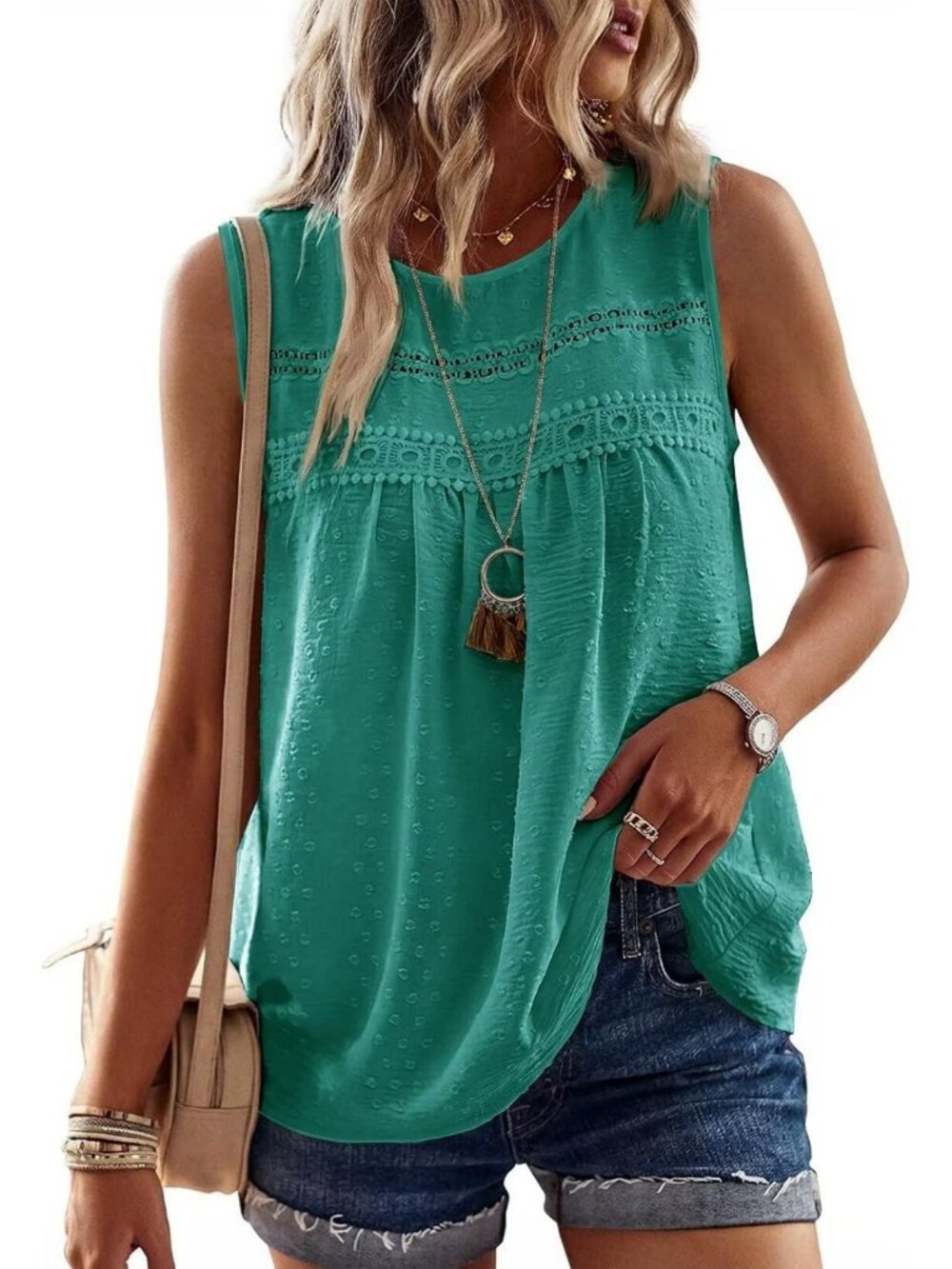Flowy Boho Tank Top for Women - Cute Swiss Dots Sleeveless Shirt, Summer Style